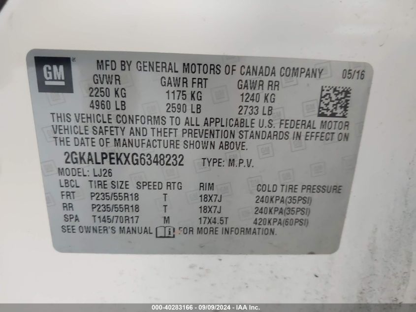 2GKALPEKXG6348232 2016 GMC Terrain Slt