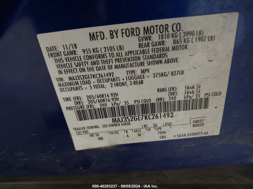 2019 FORD ECOSPORT SE - MAJ3S2GE7KC261492