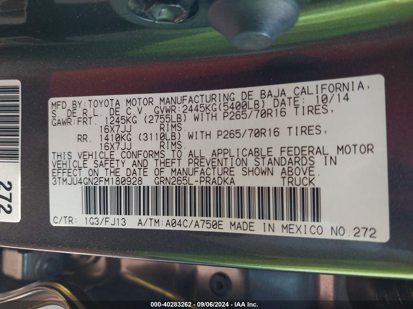 2015 TOYOTA TACOMA PRERUNNER V6 - 3TMJU4GN2FM180928