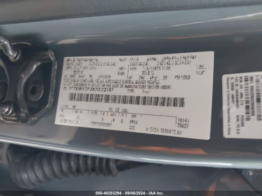 VIN 1FTEW1CP2KKC32187 2019 FORD F-150 XL