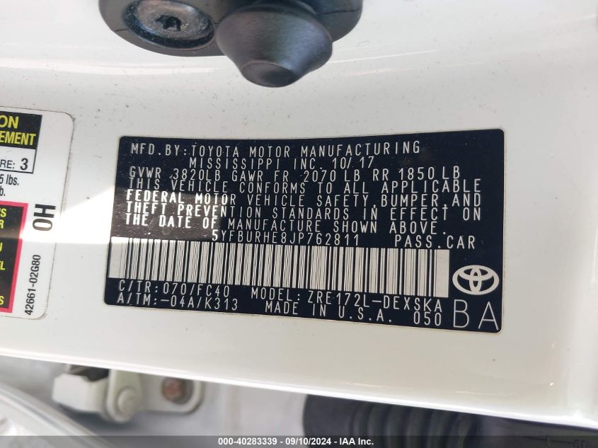 2018 TOYOTA COROLLA SE - 5YFBURHE8JP762811