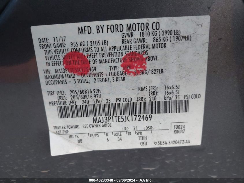 MAJ3P1TE5JC172469 2018 Ford Ecosport Se