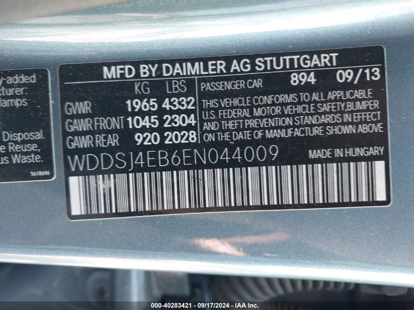 WDDSJ4EB6EN044009 2014 Mercedes-Benz Cla 250