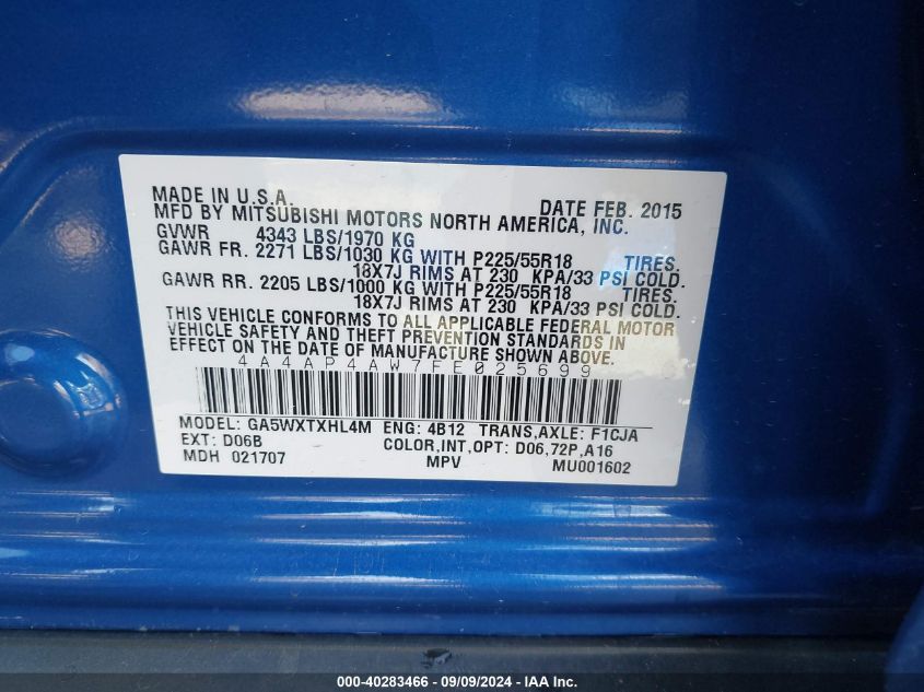 2015 MITSUBISHI OUTLANDER SPORT SE/GT - 4A4AP4AW7FE025699