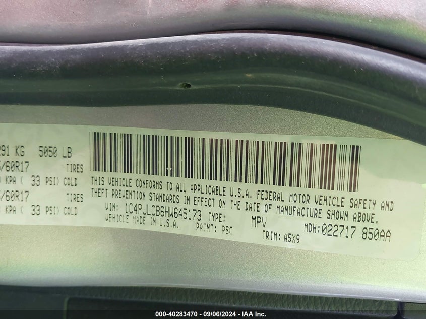 VIN 1C4PJLCB6HW645173 2017 JEEP CHEROKEE LATITUDE FWD