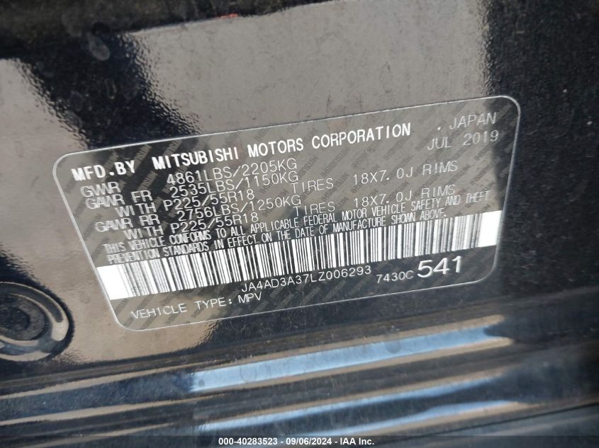 2020 Mitsubishi Outlander Se 2.4 VIN: JA4AD3A37LZ006293 Lot: 40283523