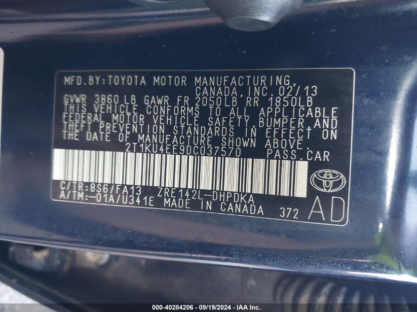 2T1KU4EE9DC037570 2013 Toyota Matrix L