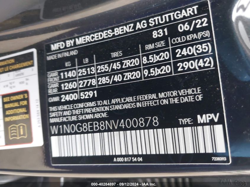 W1N0G8EB8NV400878 2022 Mercedes-Benz Glc 300 300 4Matic