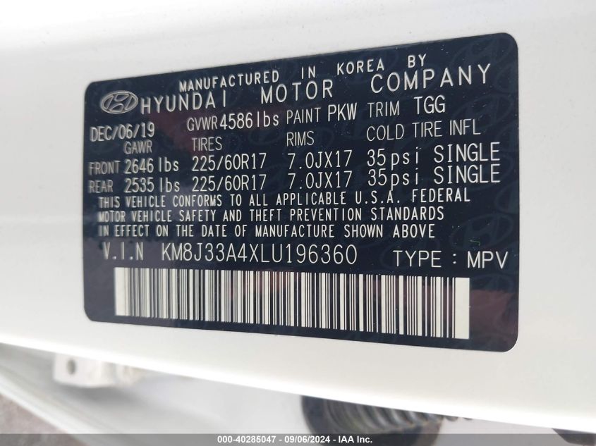 KM8J33A4XLU196360 2020 Hyundai Tucson Value