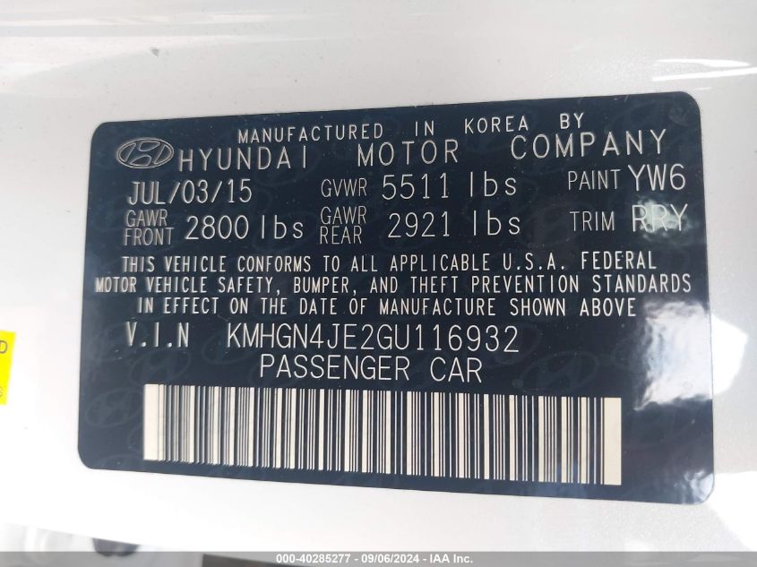 2016 HYUNDAI GENESIS 3.8 - KMHGN4JE2GU116932