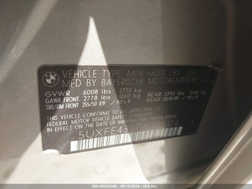 5UXFE43579L275174 2009 BMW X5 xDrive30I