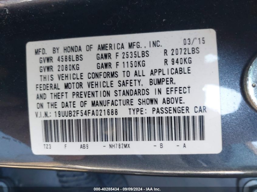 19UUB2F54FA021688 2015 Acura Tlx V6 Tech