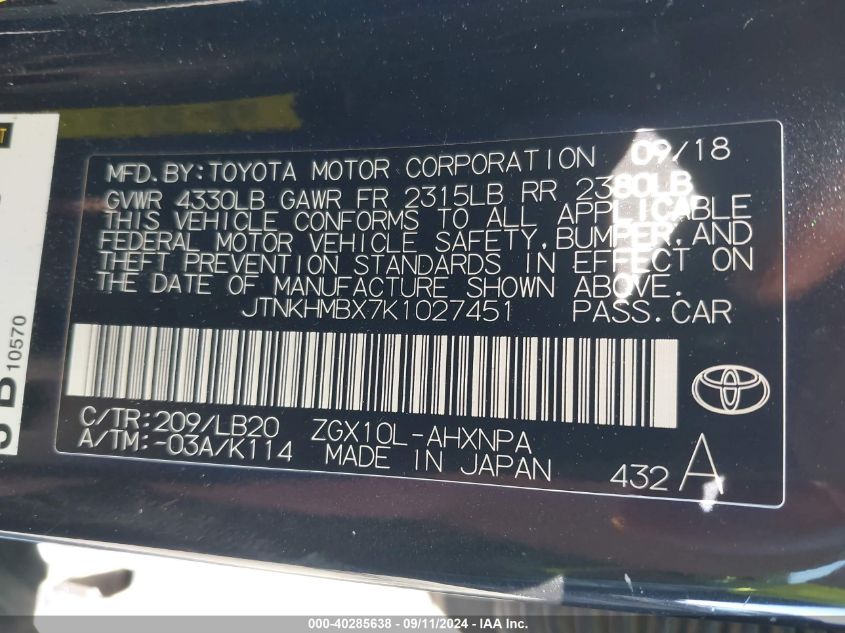 JTNKHMBX7K1027451 2019 Toyota C-Hr Limited