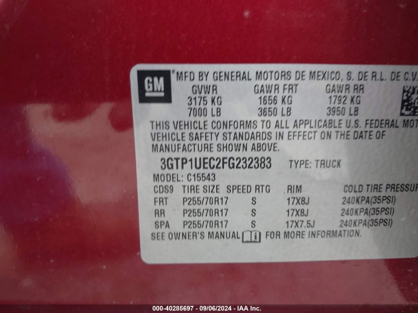 3GTP1UEC2FG232383 2015 GMC Sierra 1500 Sle