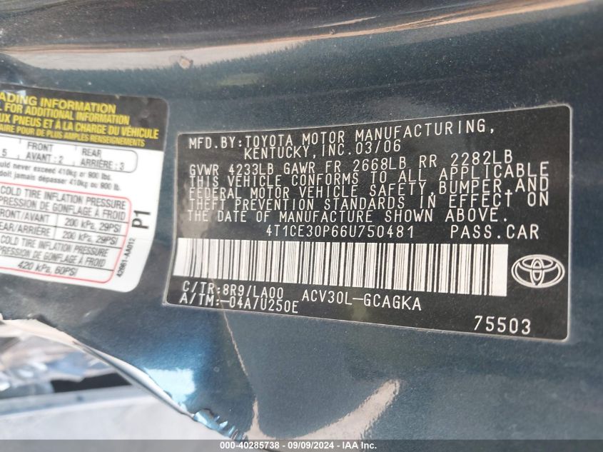 4T1CE30P66U750481 2006 Toyota Camry Solara Sle