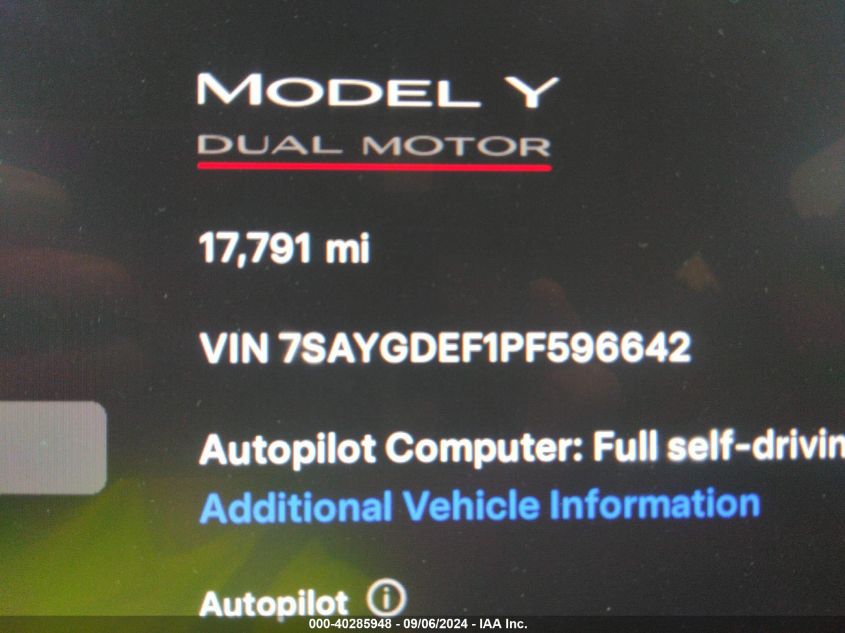 2023 Tesla Model Y VIN: 7SAYGDEF1PF596642 Lot: 40285948