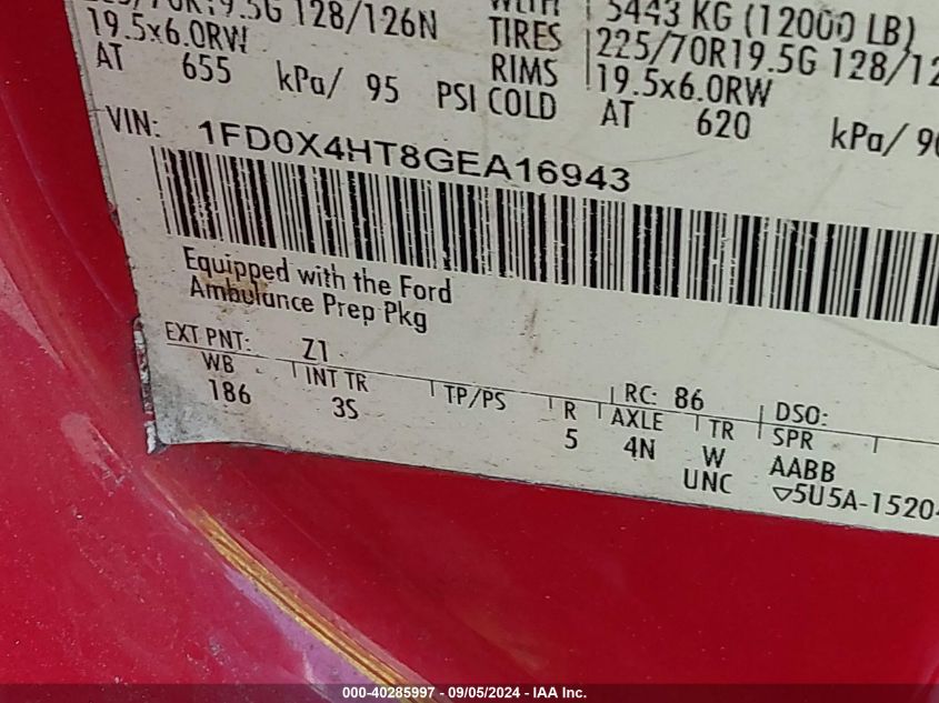 2016 Ford F-450 Chassis Xlt VIN: 1FD0X4HT8GEA16943 Lot: 40285997