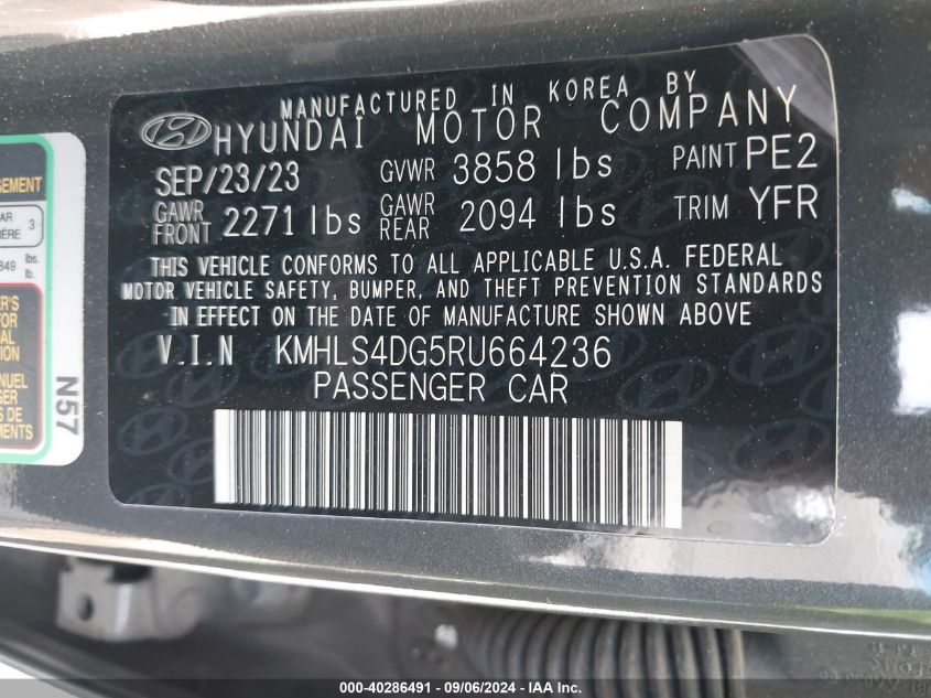 2024 Hyundai Elantra Sel VIN: KMHLS4DG5RU664236 Lot: 40286491