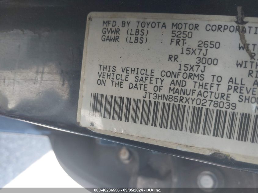 JT3HN86RXY0278039 2000 Toyota 4Runner Sr5 V6