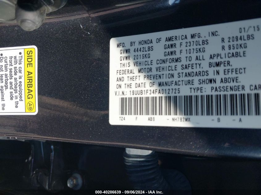 19UUB1F34FA012725 2015 Acura Tlx