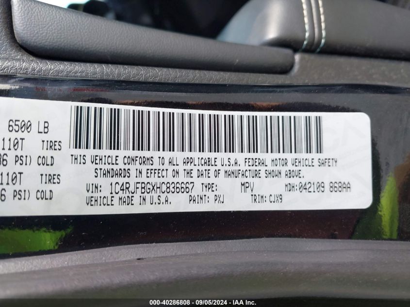 VIN 1C4RJFBGXHC836667 2017 JEEP GRAND CHEROKEE LIMITED 4X4