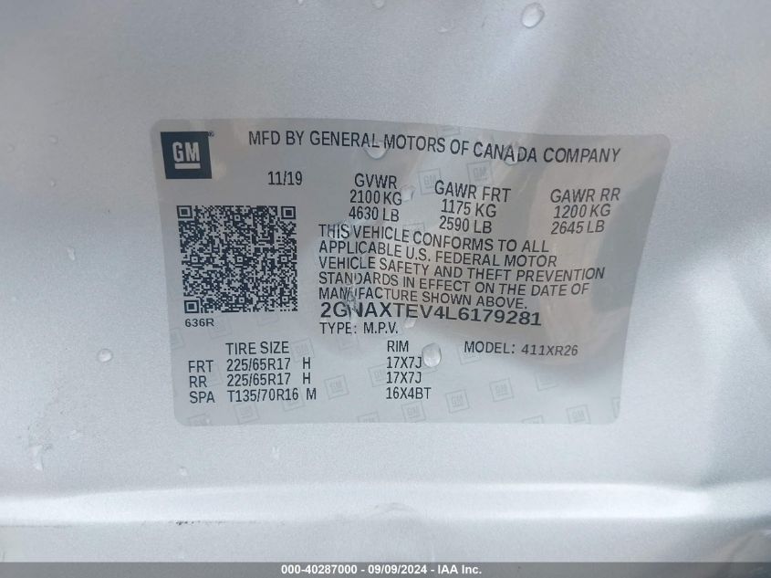 2020 CHEVROLET EQUINOX LT - 2GNAXTEV4L6179281