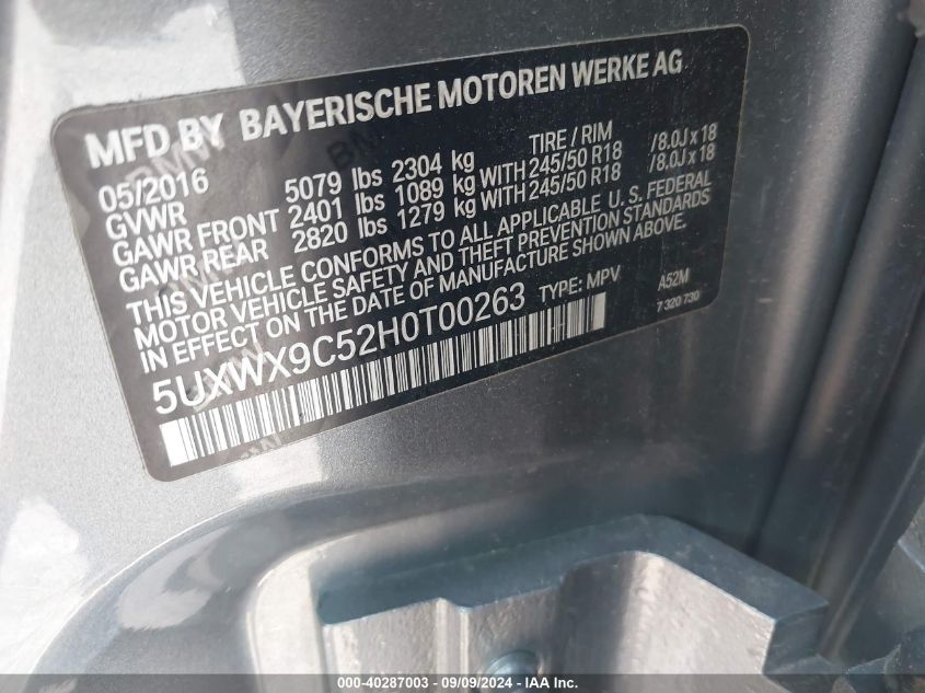 5UXWX9C52H0T00263 2017 BMW X3 xDrive28I