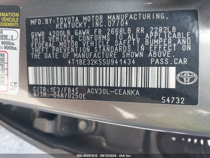 4T1BE32K55U941434 2005 Toyota Camry Le/Xle/Se