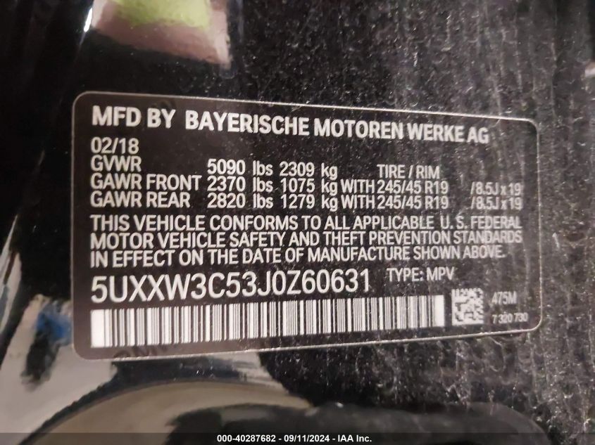 5UXXW3C53J0Z60631 2018 BMW X4 xDrive28I