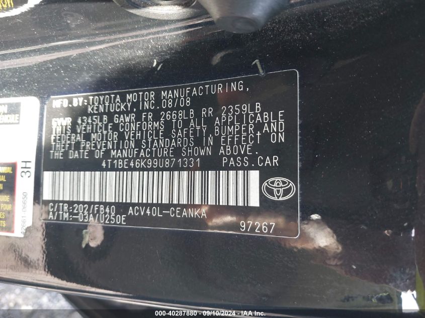 4T1BE46K99U871331 2009 Toyota Camry Se/Le/Xle