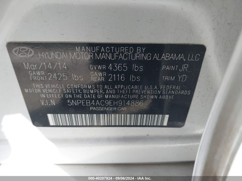 5NPEB4AC9EH914886 2014 Hyundai Sonata Gls