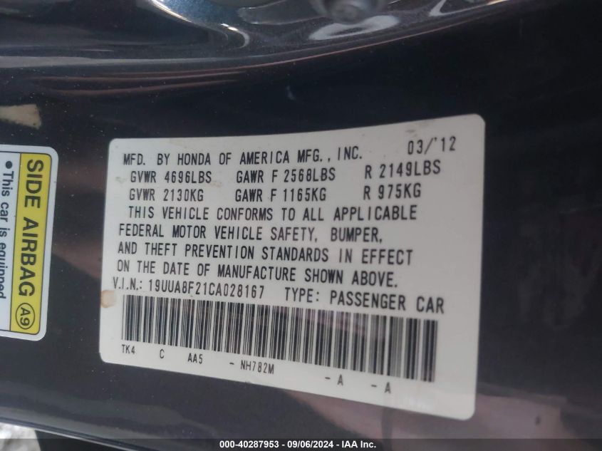 19UUA8F21CA028167 2012 Acura Tl 3.5