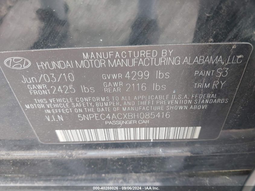 5NPEC4ACXBH085416 2011 Hyundai Sonata Limited/Se