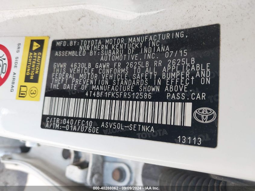 4T4BF1FK5FR512586 2015 Toyota Camry Le