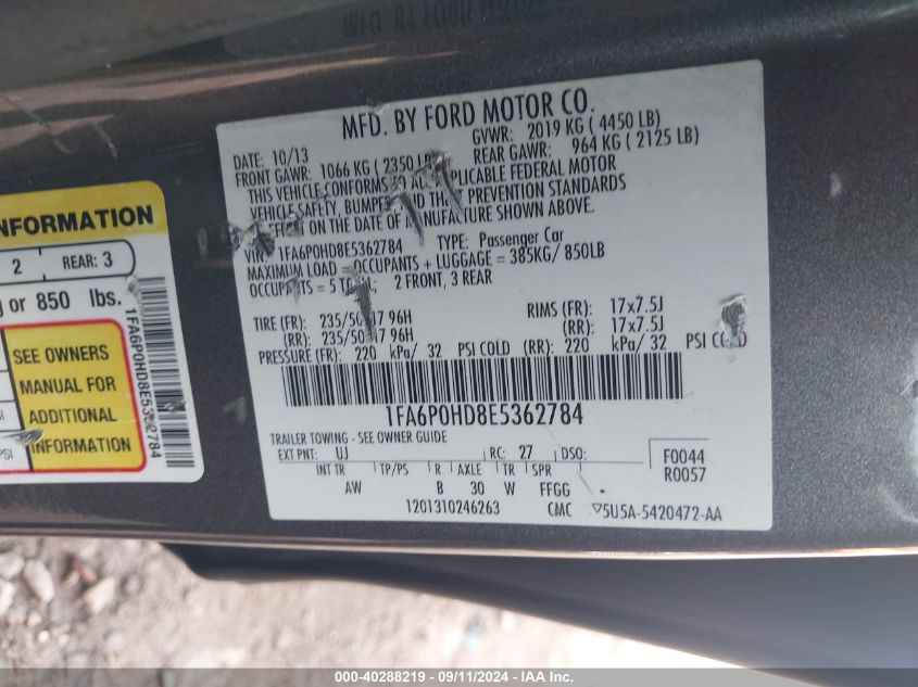 2014 FORD FUSION SE - 1FA6P0HD8E5362784