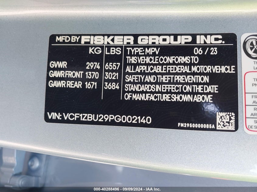 VCF1ZBU29PG002140 2023 FISKER OCEAN photo no. 9