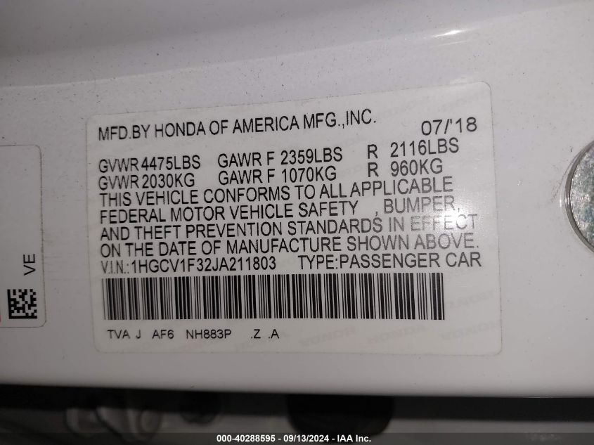 1HGCV1F32JA211803 2018 Honda Accord Sport