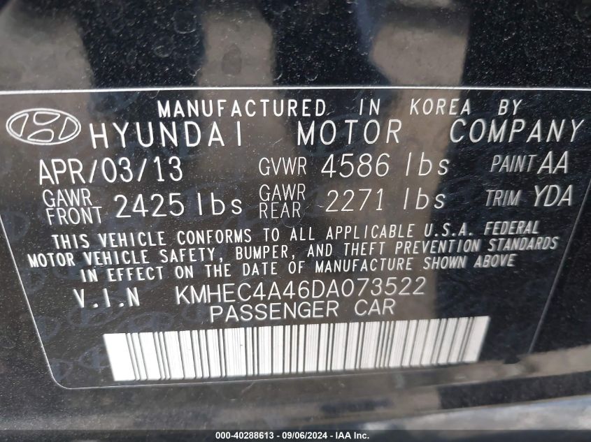 KMHEC4A46DA073522 2013 Hyundai Sonata Hybrid