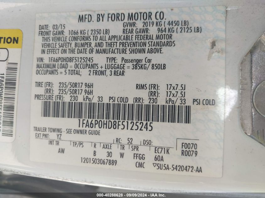 2015 FORD FUSION SE - 1FA6P0HD8F5125245