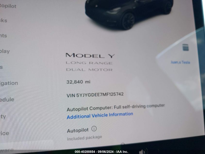 2021 Tesla Model Y Long Range Dual Motor All-Wheel Drive VIN: 5YJYGDEE7MF125742 Lot: 40288854