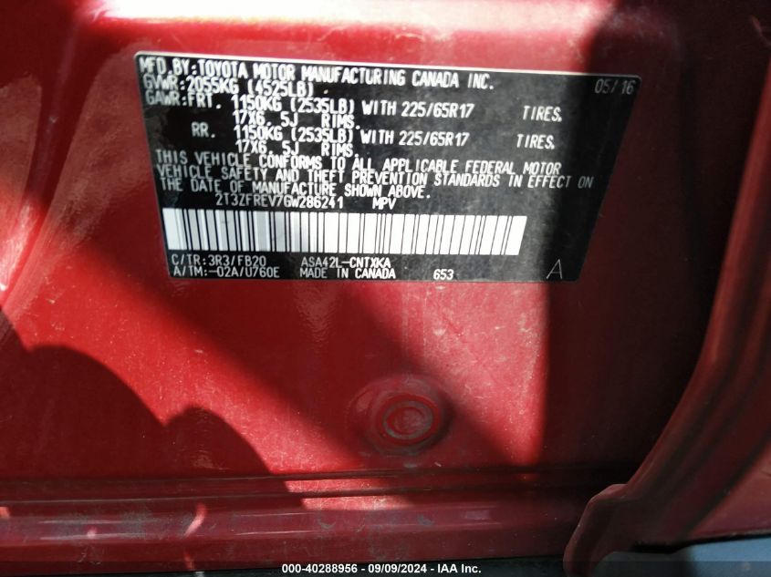 VIN 2T3ZFREV7GW286241 2016 TOYOTA RAV4 no.9