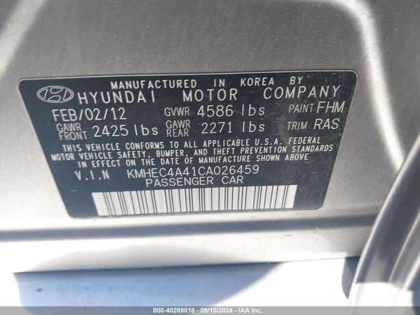 KMHEC4A41CA026459 2012 Hyundai Sonata Hybrid