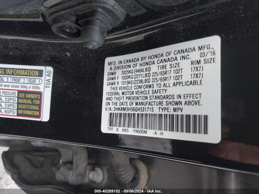 2HKRM3H56GH531715 2016 Honda Cr-V Ex