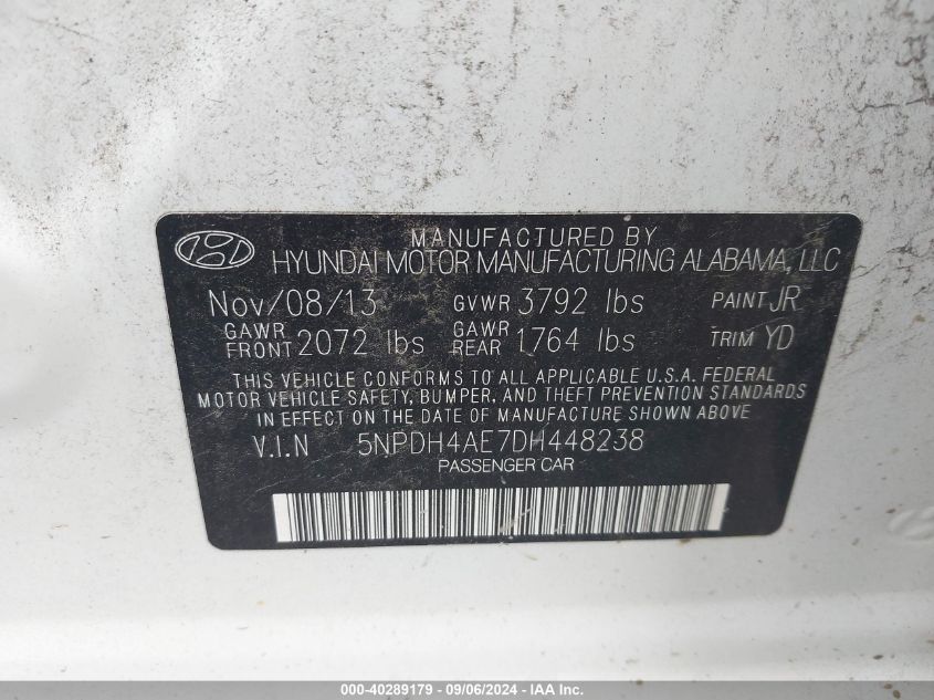 5NPDH4AE7DH448238 2013 Hyundai Elantra Gls