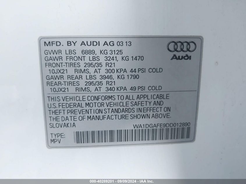 WA1DGAFE9DD012890 2013 Audi Q7 3.0T S Line Prestige