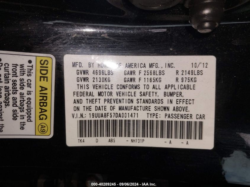 19UUA8F57DA001471 2013 Acura Tl 3.5