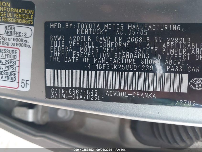 4T1BE30K25U601239 2005 Toyota Camry Le