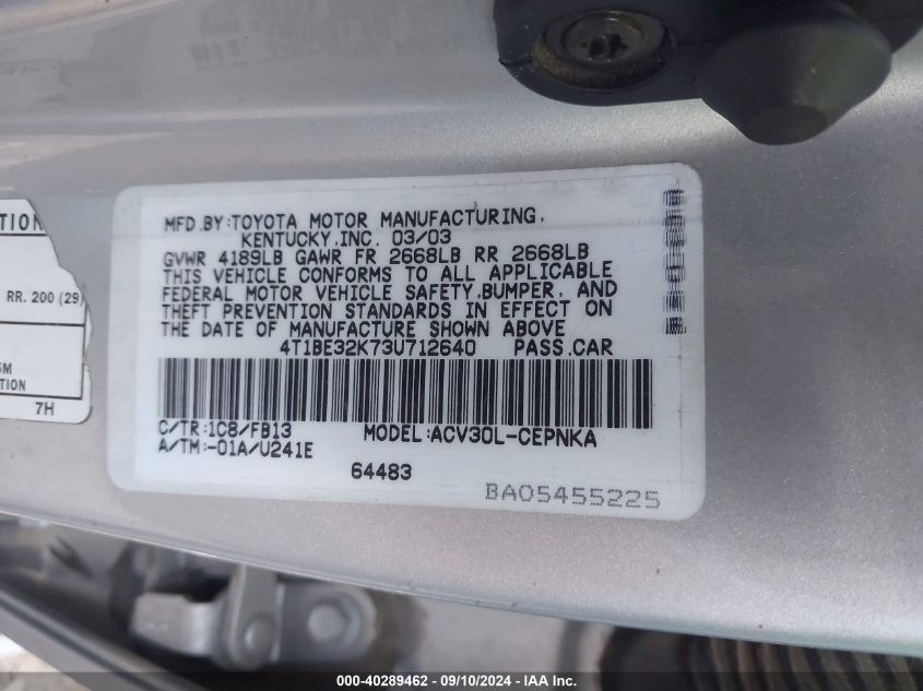 4T1BE32K73U712640 2003 Toyota Camry Le/Xle/Se