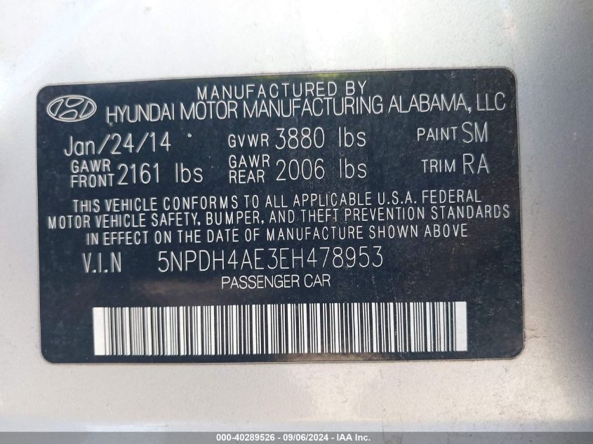 5NPDH4AE3EH478953 2014 Hyundai Elantra Se