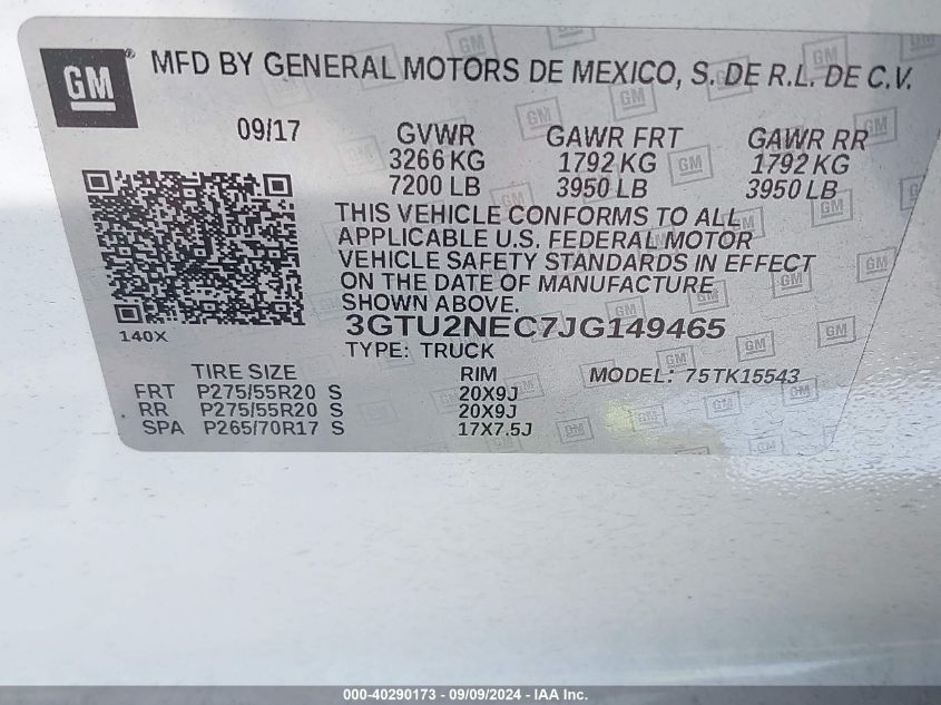 3GTU2NEC7JG149465 2018 GMC Sierra 1500 Slt